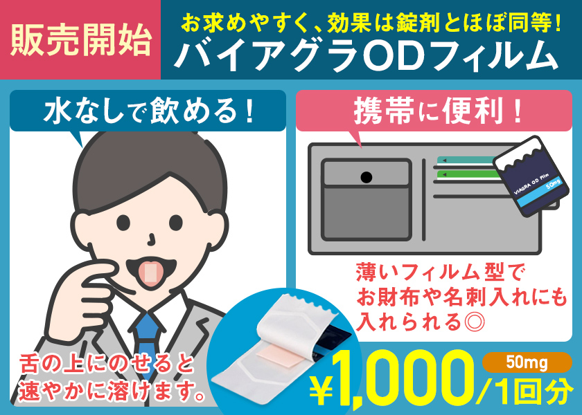 持ち運びやすく水なしで飲めるバイアグラODフィルム